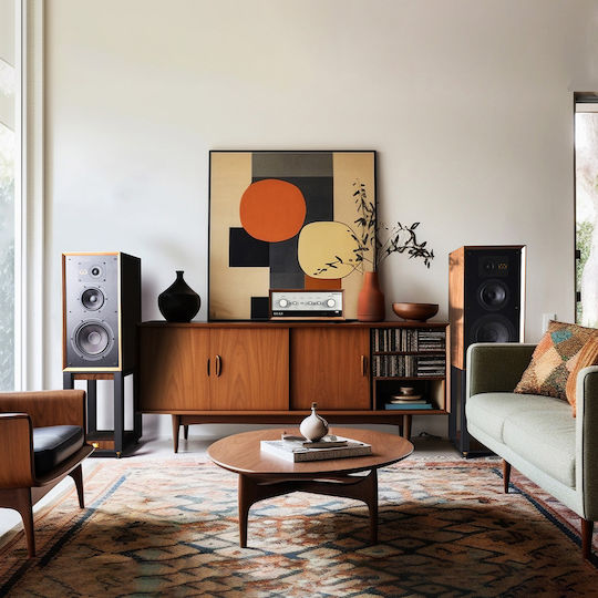 Wharfedale Super Linton με Βάσεις Pair of Hi-Fi Speakers Floor 200W 3 No of Drivers W24.6xD29.5xH36cm. Mahogany