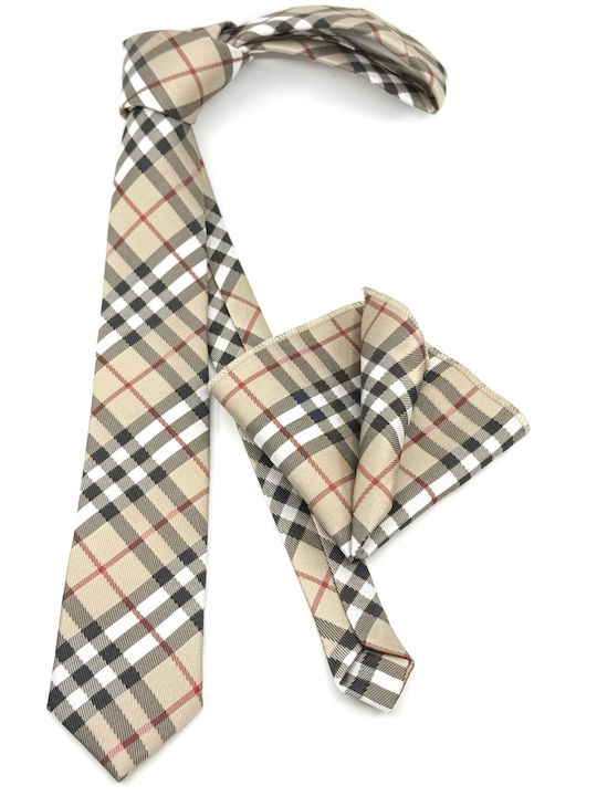 Legend Accessories Set of Men's Silk Printed Tie in Beige Colour