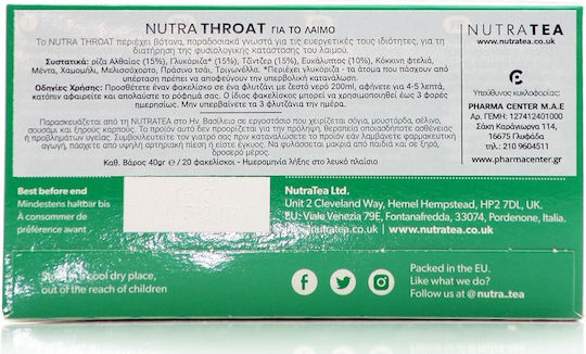 Nutra Tea Throat Eucalyptus & Marshmallow Root Λαιμό Θεραπευτικό Αφέψημα 40gr 20 Φακελίσκοι