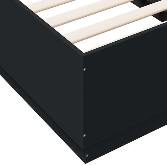 Single Wooden Black Bed Base with Slats for Mattress 90x190cm