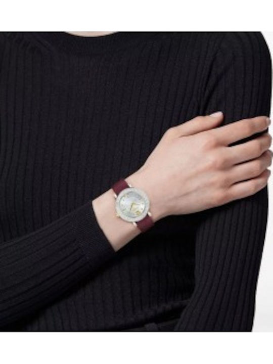 Versace Greca Γυναικείο Ρολόι 35mm Μπαταρίας με Μπορντό Δερμάτινο Λουράκι
