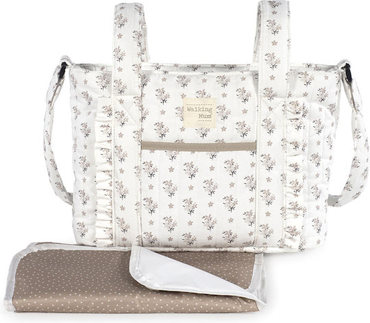 Walking Mum Shoulder Bag / Handbag Diaper Bag Botton Flowers Beige 41x25x12cm