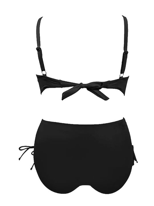 Underwire Bikini Set Bra & Slip Bottom with Laces with Adjustable Straps Black