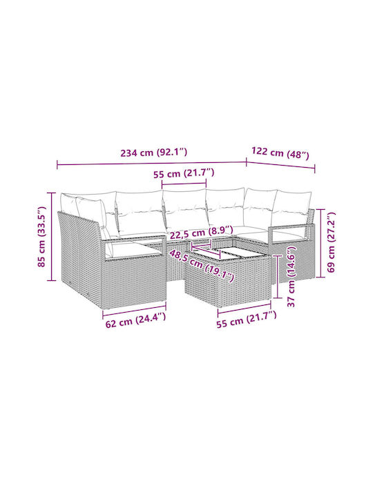 Zweisitziges Sofa Außenbereich Rattan mit Kissen 55x55x37cm