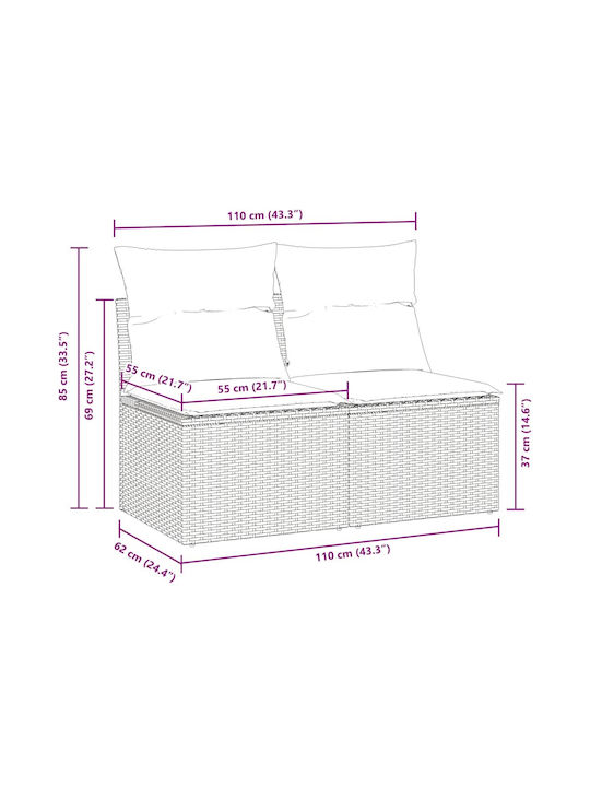Two-Seater Outdoor Rattan Sofa With Cushions 55x55x69cm