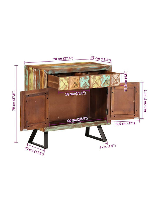 Sideboard made of Solid Wood & Metal with Drawers Colorful 70x35x70cm