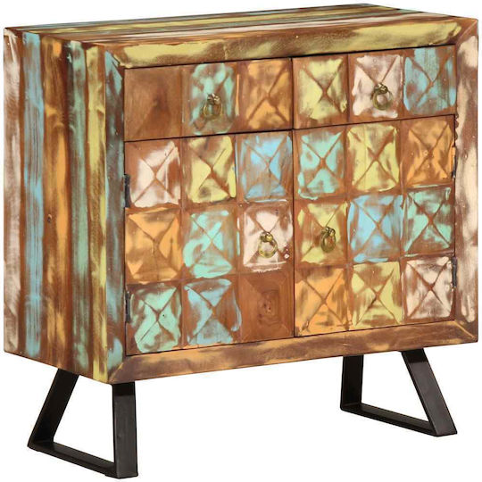 Bufet din Lemn Masiv & Metal cu Sertare Multicolor 70x35x70cm