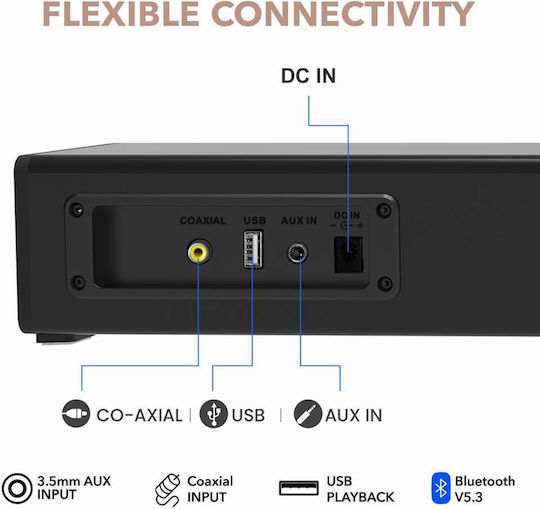 Sonic Gear SONIC BAR HD 2000 Безжични компютърни тонколони Компютърни тонколони 2.0 с Bluetooth и мощност 80W в Черен цвят