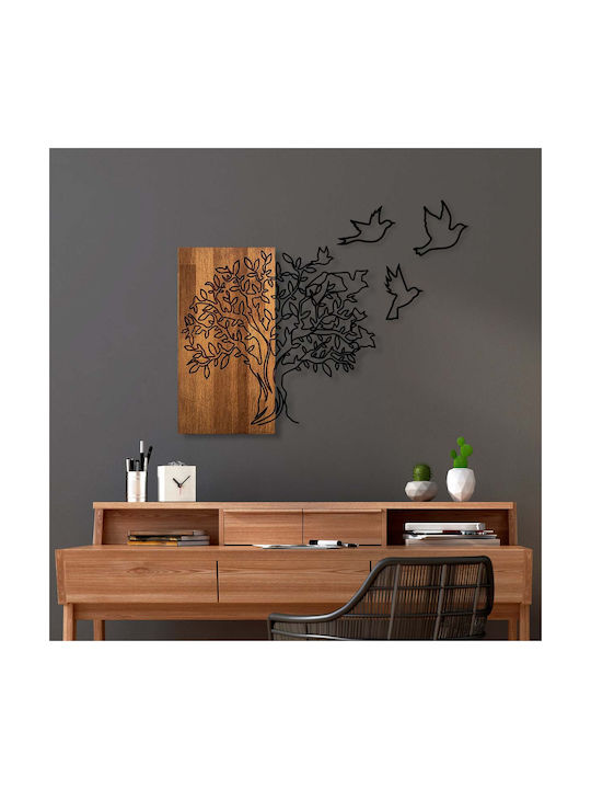 Wall Decor Tree Birds 891tnl2348 61x58cm Walnut-black Wallity Metal Wood