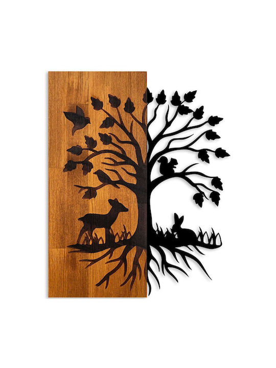 Asir Group 3D Mixed Art Nature Handmade Black Wooden Wall Decor 58x3x46cm