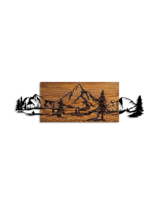 Asir Group 3D Mixed Art Mountain Handmade Black Wooden Wall Decor 93x29cm