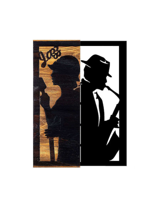 Asir Group Mixed Art Jazz Black Wooden Wall Decor 50x3x32cm