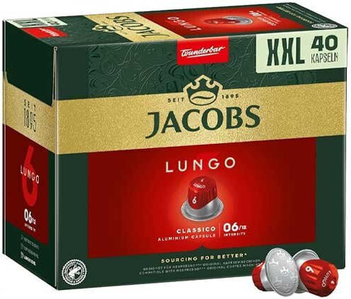 Jacobs Kapseln Espresso Lungo Classico Kompatibel mit Maschine Nespresso 40Mützen