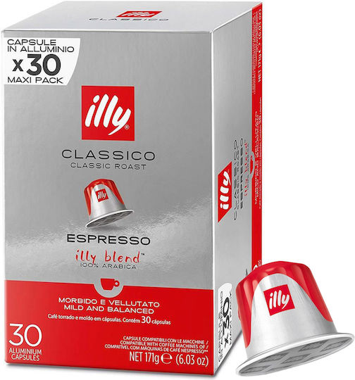 Illy Kapseln Espresso Classico (Normale) Kompatibel mit Maschine Nespresso 30Mützen