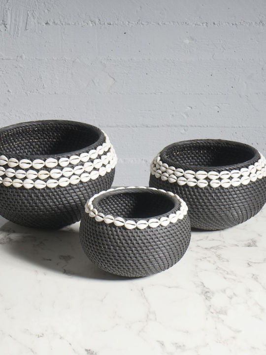 Supergreens Set dekorative Körbe Rattan Black Mit Muscheln 3Stück