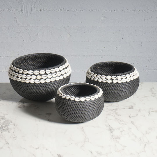 Supergreens Set dekorative Körbe Rattan Black Mit Muscheln 3Stück
