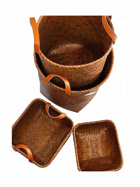 Decorative Basket Bamboo with Handles Brown 21x19x14cm