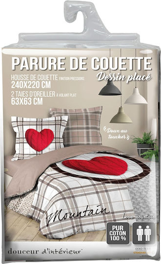 Douceur d'Intérieur Duvet Cover Set Cotton Queen with 2 Pillowcases 220x240 Love Mountain Brown