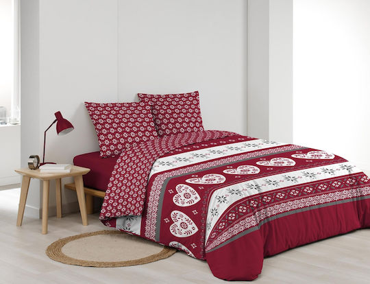 Douceur d'Intérieur Alpage Cotton Duvet Cover Set 220x240cm Super King with 2 Burgundy Pillowcases