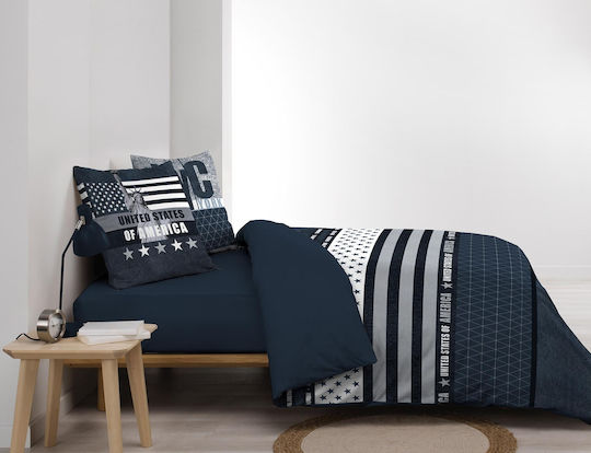 Douceur d'Intérieur Duvet Cover Set Cotton Queen with 2 Pillowcases 220x240 States Blue