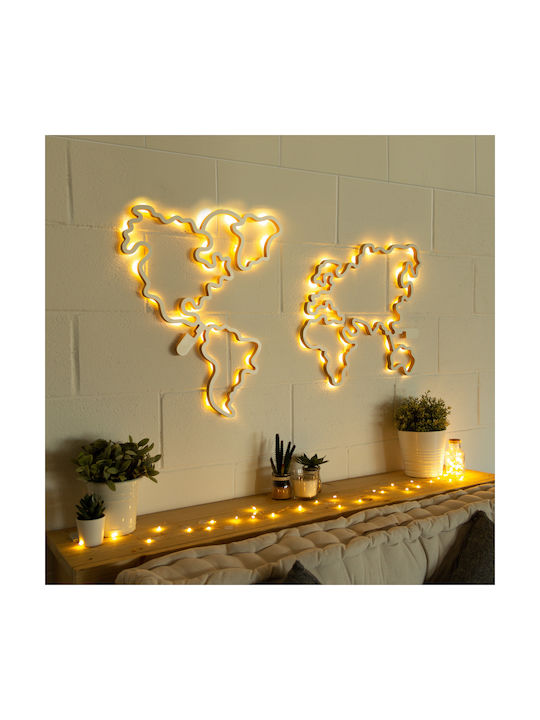 Дървена карта на света MDF Miss Wood с LED, бяла Дървена карта на света MDF Miss Wood с LED, бяла