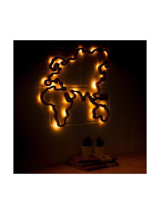 Hartă Mondială din Lemn MDF Miss Wood cu LED Maro