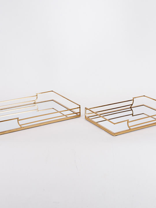 Metallic Rectangular Decorative Tray with Mirror 35x25x5cm 2pcs