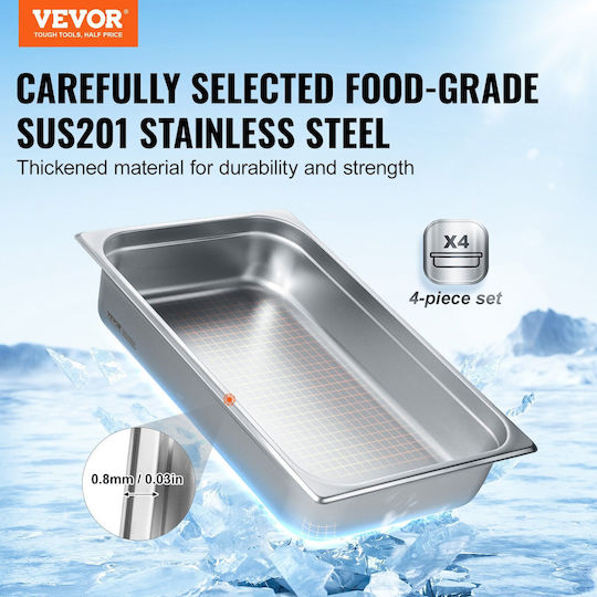 Set of 4 Stainless Steel Hotel Pans with Lid 4" Depth Vevor 11qccpyg4ycsh7pulv0