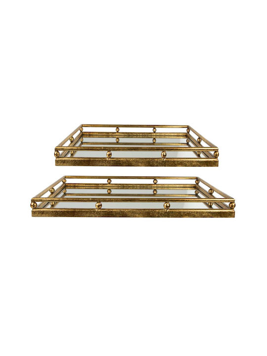 Art et Lumiere Metallic Rectangular Decorative Tray Metal Tray with mirror S/2 42x33x8 - 48x37x8cm with Mirror 2pcs