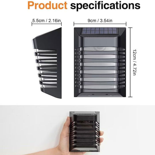 Universo Illuminazione Wall Mounted Solar Light 0.3W 40lm Warm White 3000K with Photocell IP54 9cmx12cmx5.3cmcm