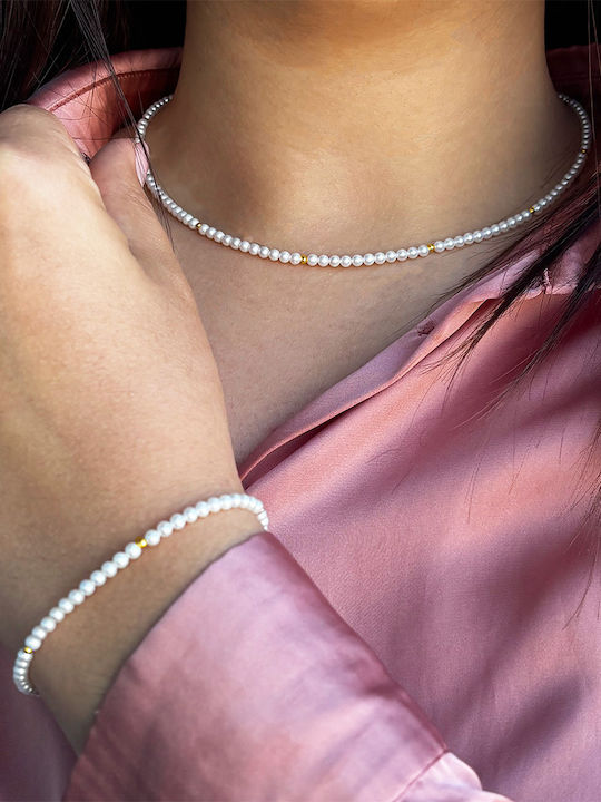Margaritari Set with Necklace & Bracelet from Gold 14K with Pearls