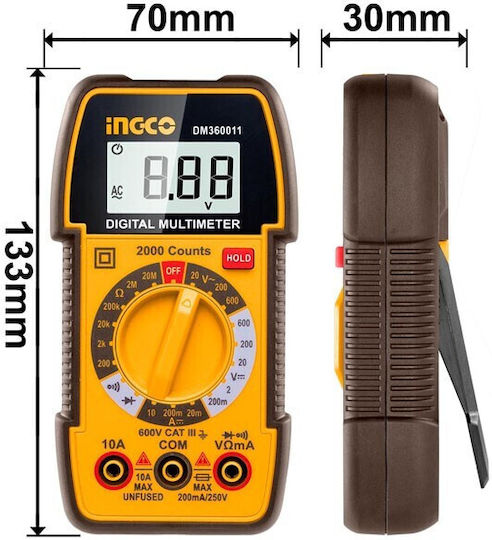 Ingco Ψηφιακό Πολύμετρο True RMS με Μέτρηση AC / DC / Αντίστασης DM360011