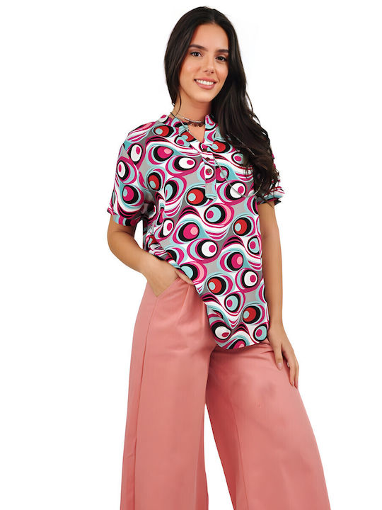 Kurzärmelig Damen Hemd Colorful Druck