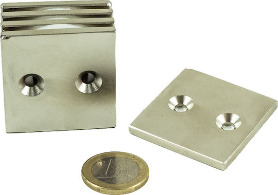 Μαγνήτης Τρύπες Φρέζα Βίδα 40 Χ 40 X 4 Mm 4,5 Mm Οπές Δύναμη Έλξης 16 Kg