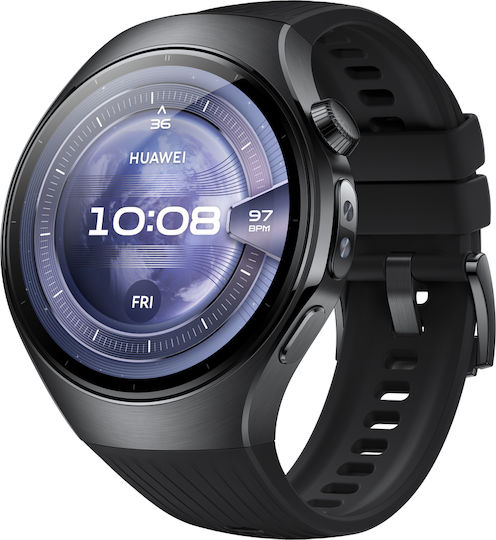 Huawei Watch 5 Stainless Steel 46mm Waterproof with eSIM and Heart Rate Monitor (Black + Huawei FreeBuds 6i White)