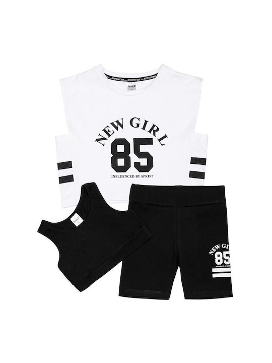 Kids' Set with Leggings Summer 3pcs White-Black