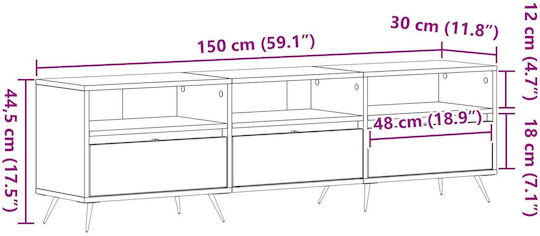 TV Stand Made of Metal & Reclaimed Wood L150xD30xH44.5cm