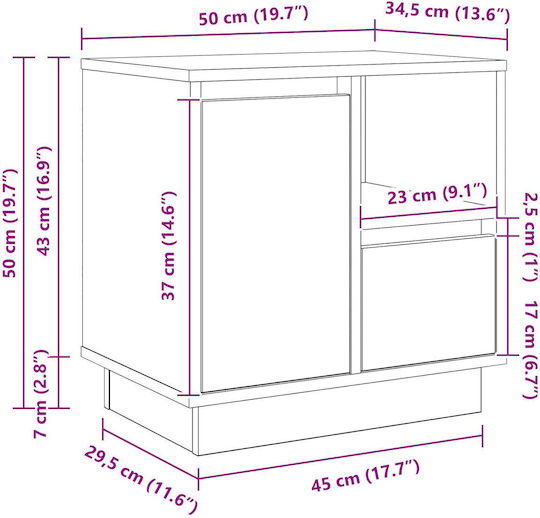 Комод Дървен Кафяв дъб 50x34.5x50см