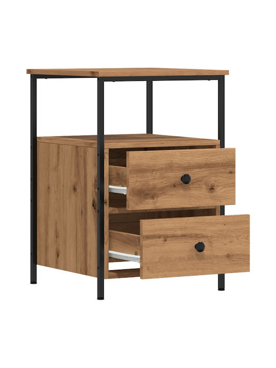 Wooden Bedside Table with Metal Legs Brown Oak 34x35.5x50cm