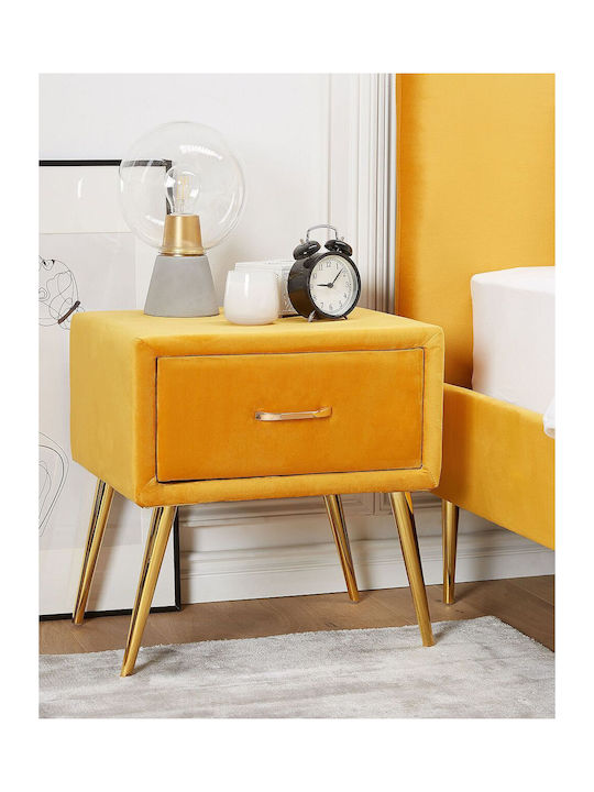 Beliani Flayat Yellow Velvet Bedside Table