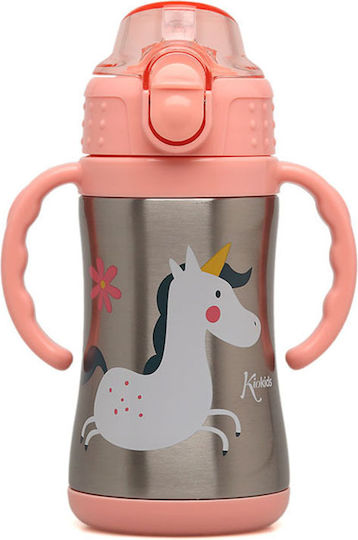 Kiokids My Little Unicorn Kinder Trinkflasche Thermos Einhorn Rostfreier Stahl mit Stroh Rosa 280ml