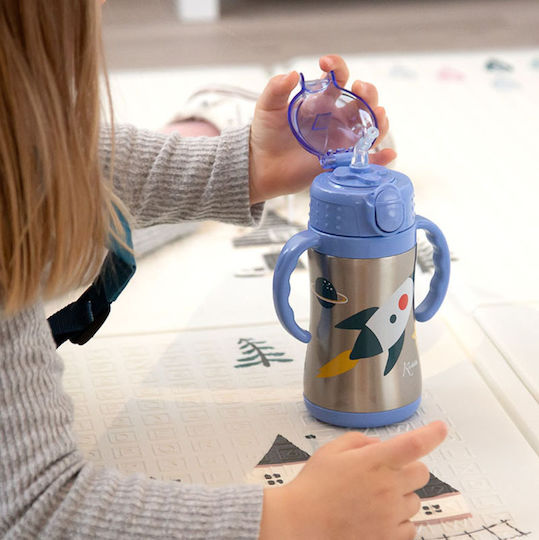 Kiokids Space Rocket Παιδικό Παγούρι Θερμός Μονόκερος Ανοξείδωτο με Καλαμάκι Μπλε 280ml