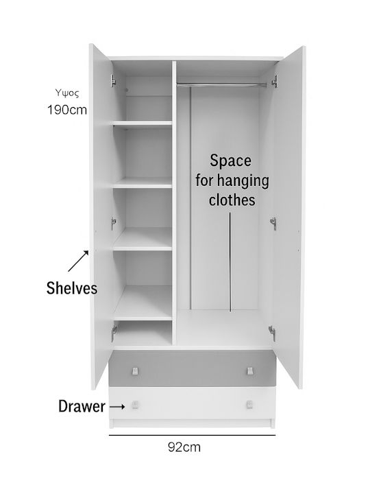 Zwei Türen Kinderkleiderschrank mit 2 Schubladen Eiche-Grün 92x54x190cm