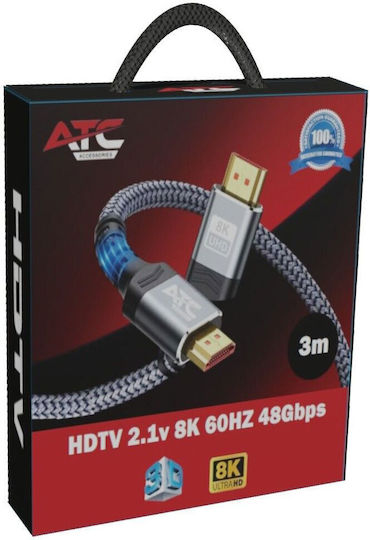 ATC HDMI 2.1 Ultra High Speed 48Gbps 4K 120Hz HDR VRR Cable HDMI Male - HDMI Male 3m Blue
