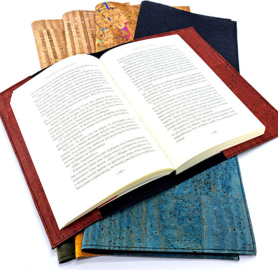 Set Book Cover Case Bookmark Striped Cork Silver