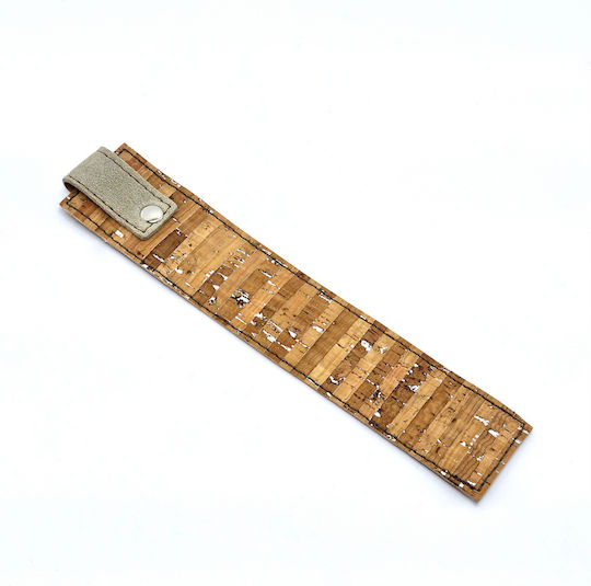 Set Book Cover Case Bookmark Striped Cork Silver