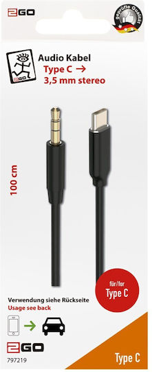 2GO USB 2.0 Cable USB-C male - 3.5mm Μαύρο 1m 797219
