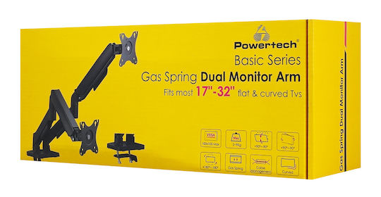 Powertech Stand Desk Mounted for 2 Monitors up to 32" with Arm (PT-1425)