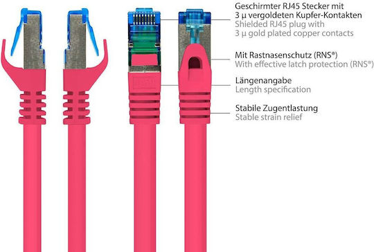 Alcasa S/FTP Cat.6a (Gigabit) Καλώδιο Δικτύου Ethernet 1m Μωβ