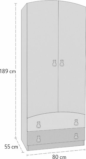 Zwei Türen Kinderkleiderschrank mit 2 Schubladen Zimt-Krem 80x54x189cm